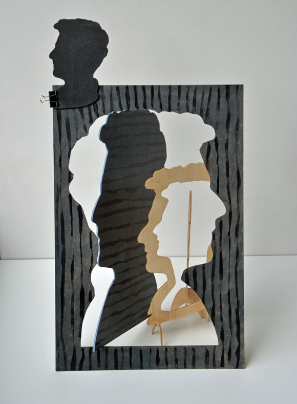 Martin von Ostrowski: Witgenstein sechsfach, 2014, Beize, Lack auf Birkensperrholz, 70 x 40 x 40 cm