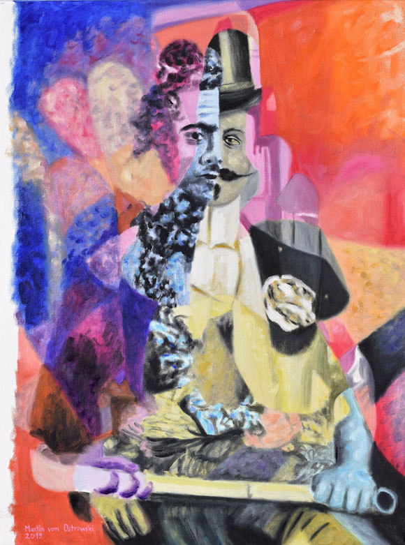 Martin von Ostrowski: Dandy-Häuptling, 2019, Öl auf Leinwand, 80 x 60 cm